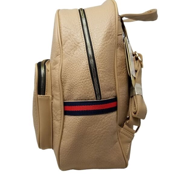 Tan Blue and red striped Large backpack purse main image 5